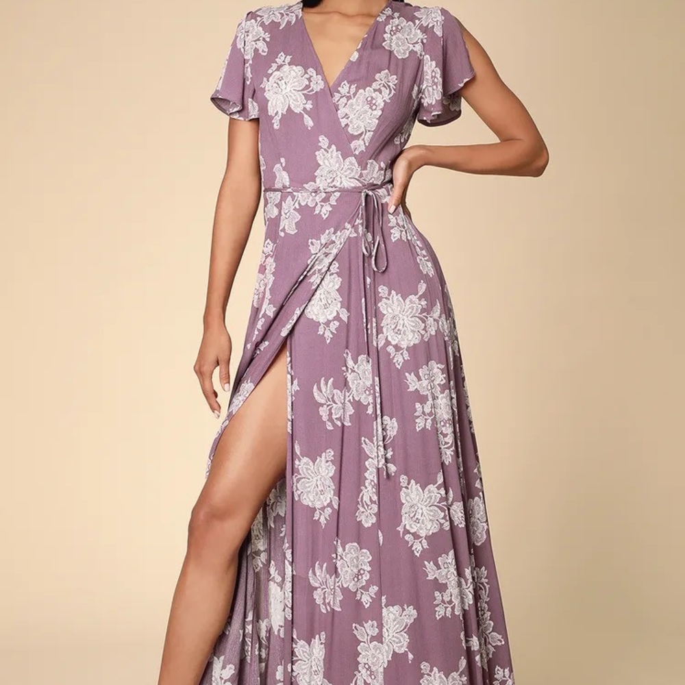 Heart of Marigold Dusty Lavender Floral Print Maxi Dress
